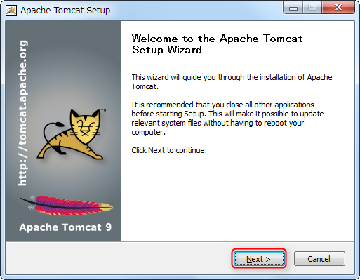 Tomcat インストーラーを使用するインストール画面01